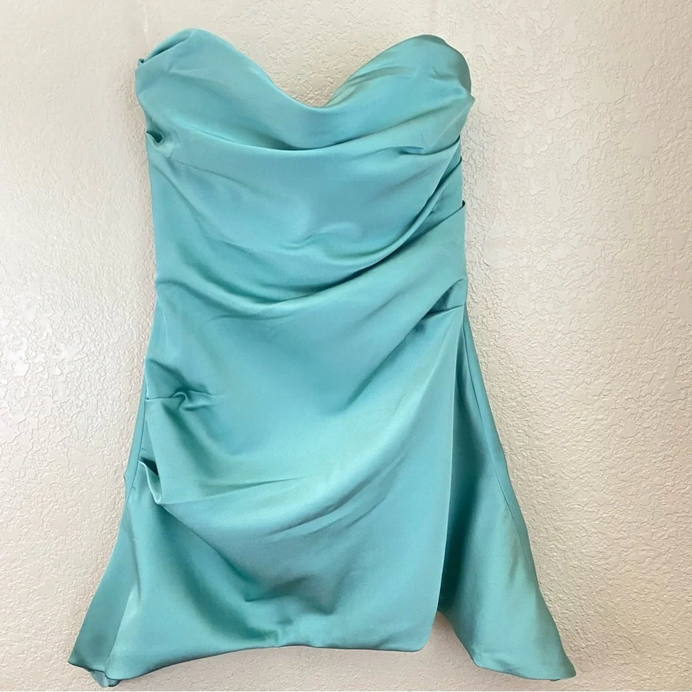 House of CB Jasmine JADE DRAPED STRAPLESS CORSET DRESS aqua teal NWOT size M - Picture 4 of 12